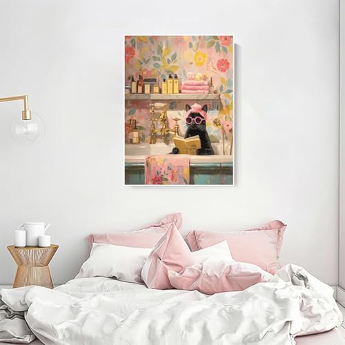 Black Cat Diamond Art Kits for Adults Diamond Painting Kit for Beginner | Bathroom Animal 5D Funny DIY Diamond Dots Full Drill Crafts for Gem Art Dot Art for Adults Home Wall Decor for Teens 12x16 in - color: DP03296