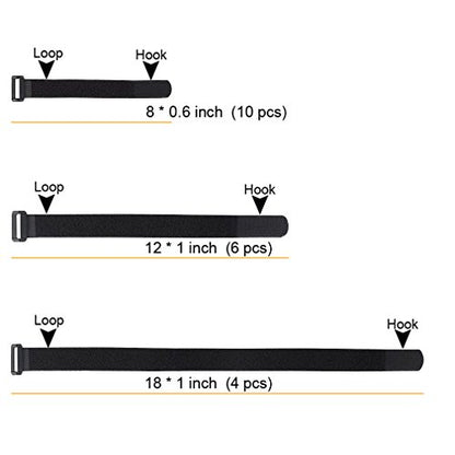 YiwerDer Reusable Fastening Cable Straps and Cable Ties Set 20 Pack(8"-12"-18"), Adjustable Multi-Purpose Hook and Loop Cord Ties to Keep Cords Organized and Tidy - style: (8-12-18) x 1Inch