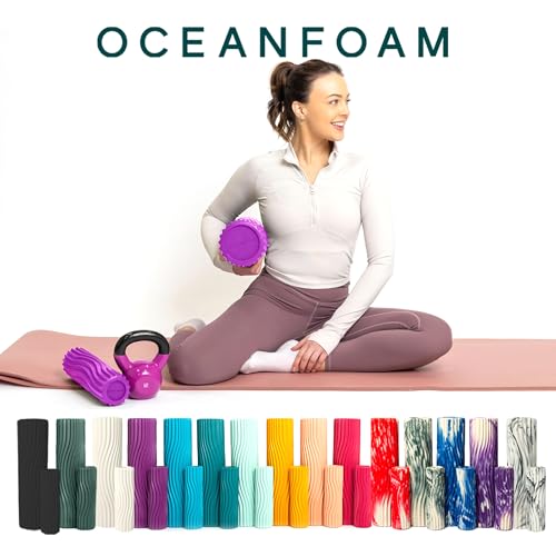 Oceanfoam Ripple Travel Foam Roller (11" x 3.35") Firm Mini Foam Roller for Physical Therapy, Deep Tissue Massage, Back Pain - High Density, Ergonomic Wave Textured - Yoga, Pilates, Exercise (Magenta) - color: Magenta