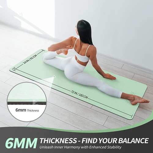 CAMBIVO Yoga Mat for Women Men Kids, 1/3 & 1/4 & 2/5 Inch Extra Thick Yoga Mat Non Slip, 72" x 24" TPE Yoga Mats, Workout Mat with Carrying Strap for Yoga, Pilates and Floor Exercises - color: Mint Green+Gray, size: 72*24*0.24 inch