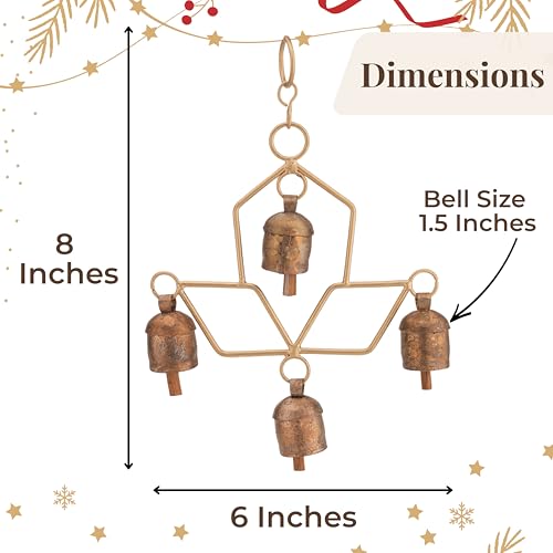 Handmade Wind Chime Bell – Rustic Hanging 4 Bell for Porch, Garden, Balcony, Christmas Decor – Farmhouse Jingle Bells, Witch Bells, Lucky Cow Bells, Boho Ornament Indoor Outdoor - 8 x 4 Inch - color: Cottage Chime