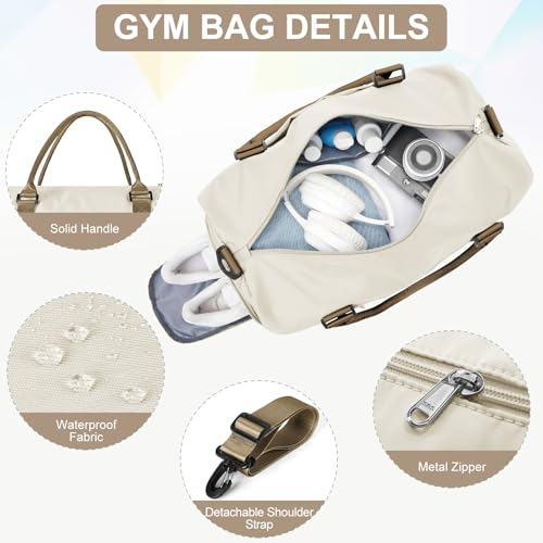 Gym Bag for Women Men with Shoes Compartment,Sports Duffle Bag Personal item travel Duffel Bags Tote Bag Small Carry on Weekender Overnight Bag Workout Dance Bag Hospital Holdalls Beige Brown - color: A19-Beige Brown