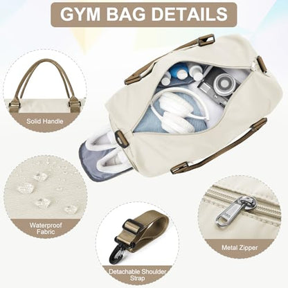 Gym Bag for Women Men with Shoes Compartment,Sports Duffle Bag Personal item travel Duffel Bags Tote Bag Small Carry on Weekender Overnight Bag Workout Dance Bag Hospital Holdalls Beige Brown - color: A19-Beige Brown