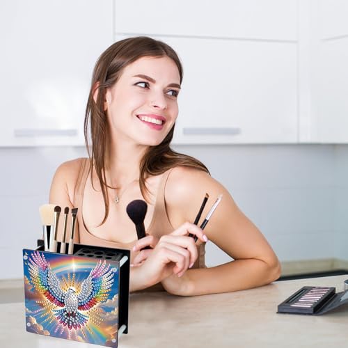 DIY Bird Diamond Art Painting Pen Holder, Diamond Pencil Case Gift, Makeup Brush Multifunctional Ornaments, Pencil Cup Pen Organizer Desktop Storage for Office, Study