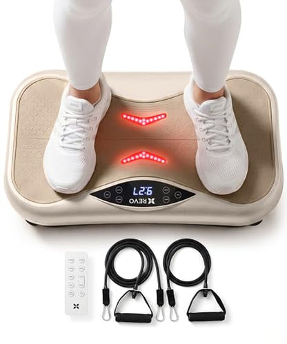 REVO Wave Board with Red Light Therapy | Vibration Plate for Lymphatic Drainage with Bluetooth Speakers, Resistance Bands, Remote | Exercise Machine for Full Body Workout Platform | 330 Lbs Capacity