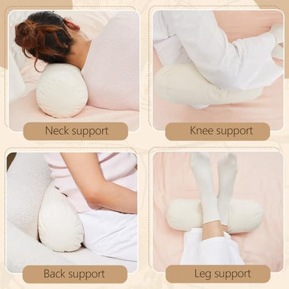 Leinuosen Organic Kapok Orthopedic Roll Pillow 14"x5" – Neck, Back, Knee & Leg Support Bolster – Cervical & Lumbar Roll for Pain Relief, Spinal Alignment – Natural Filling, Adjustable for Bed & Travel - size: 14" X 5"