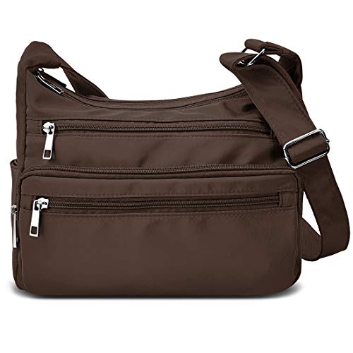 VOLGANIK ROCK RFID Purses for Women Fabric Nylon Multi Pocket Crossbody Bag Ladies Travel Handbag - color: Coffee, size: Standard