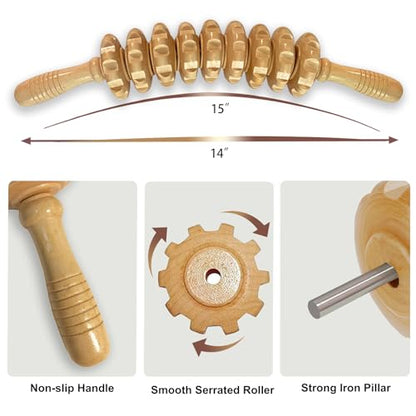 Curved Wood Massage Roller Stick for Muscle Relief & Cellulite Reduction - color: White