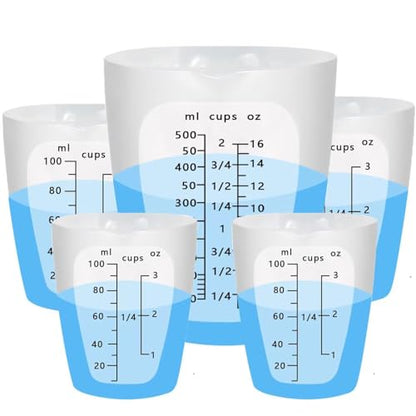 Silicone Measuring Cup, 5PCS Silicone Cups for Epoxy Resin Mixing, 500 & 100ml Reusable Resin Supplies for Resin, Molds, Jewelry Making