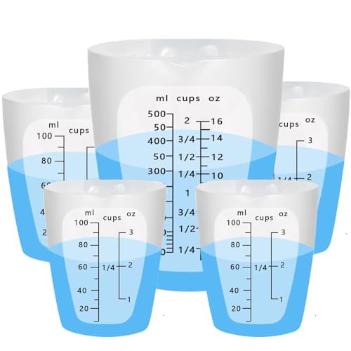 Silicone Measuring Cup, 5PCS Silicone Cups for Epoxy Resin Mixing, 500 & 100ml Reusable Resin Supplies for Resin, Molds, Jewelry Making