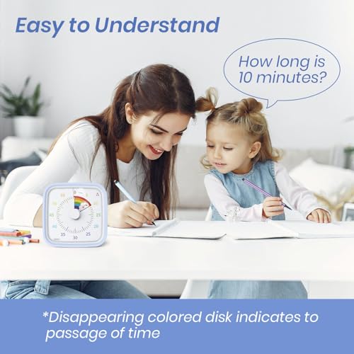 Yunbaoit Rainbow Visual Timer for Kids, 60-min Countdown Timer, Light Blue - color: Light Blue Rainbow