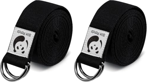 Slim Panda Yoga Strap for Stretching,Cotton Yoga Strap with Adjustable D-Ring Buckle,Non-Elastic Yoga Belt for Pilates,Gym Workouts,Physical Therapy,Improve Flexibility - color: Black, size: 8 Feet (Pack of 2)