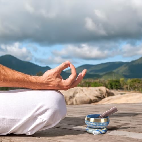 Kmise Tibetan Singing Bowls Set- Handmade in Nepal Meditation Sound Bowls for Yoga, Meditation, Mindfulness, Healing and Chakra Balancing, Stress Relief (3.5', Blue) - color: 3.5inch Blue
