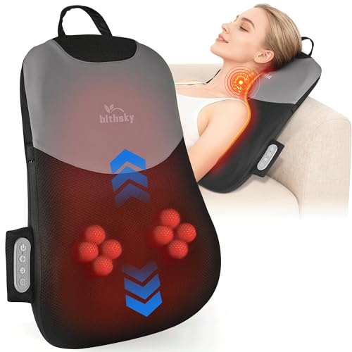 Neck and Back Massager with Heat, Rolling Up and Down Shiatsu Back and Neck Massager with Heat, 4D Kneading and Car Adapter for Home, Office and Car use, Gifts for Men and Women - color: Black-02