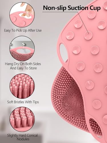 Kalolary Silicone Shower Foot Scrubber Mat with Non Slip Suction Cups - color: Pink