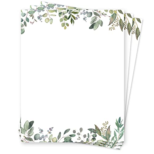 Leaf Theme Paper Stationery, Greenery Letterhead Paper 8.5 x 11 Inches, 50 Sheets, Elegant Writing Paper, Pretty Stationary Paper, Decorative Printer Paper - color: Leaf Paper 50 Set