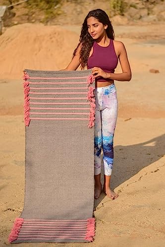 Jaipur art & Rugs Cotton Yoga Mat - Eco-Friendly Hand-Woven Rug - Non Slip & Thick (24”x72”x5mm) for Everyday Fitness at Home - Comfortable Extra-Long - color: Pink Dark Blue