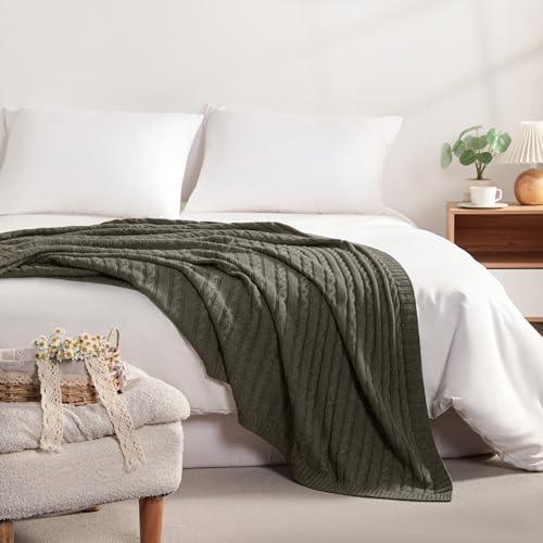 NTBAY Cotton Cable Knit Throw Blanket, 51 x 67, Grey - color: Grey, size: Throw(51"x67")