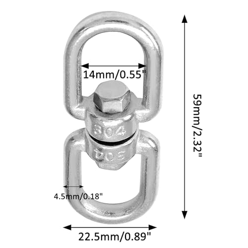 Bonsicoky M5 Double Ended Swivel Eye Hook, 2 Pcs | 304 Stainless Steel, Eye to Eye Swivel, Shackle Ring Connector - color: M5, size: 2 PCS