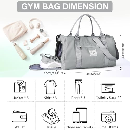 Gym Bag Womens with Shoes Compartment Travel Duffel Bag Grey - color: B6-Grey+Toiletry Bag