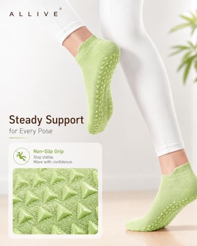 ALLIVE Pilates Socks with Grips for Women, Bamboo Breathable Non Slip Socks for Yoga, Barre, Studio, and Home Use - color: 6pairs 2pink2purple2green