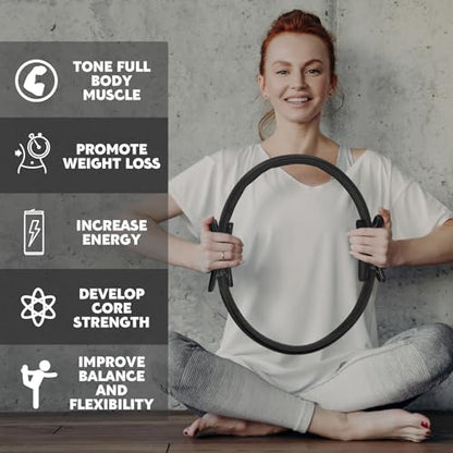 Syhood Pilates Ring 11. 81 Inch Pilates Circle Yoga Ring Magic Lightweight Flexible Workout Equipment for Fitness Physical Therapy Resistance Exercise Arms Legs - color: Grey,Black