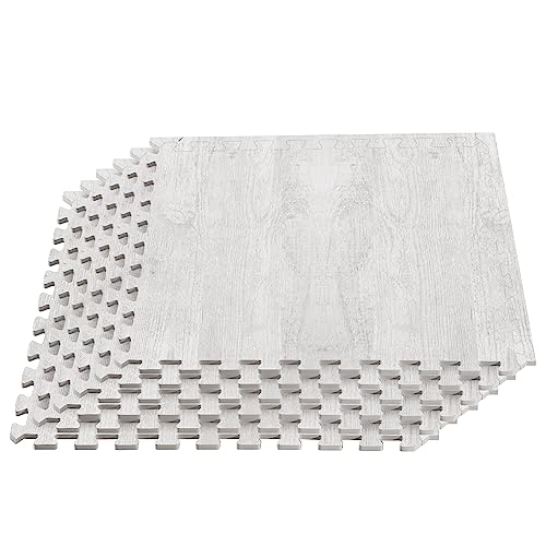 Forest Floor Farmhouse 3/8 Inch Thick Printed Foam Tiles, Premium Wood Grain Interlocking Foam Floor Mats, Anti-Fatigue Flooring – Stylish Flooring Solution - color: Porch Post White, style: 48 Square Feet (12 Tiles)