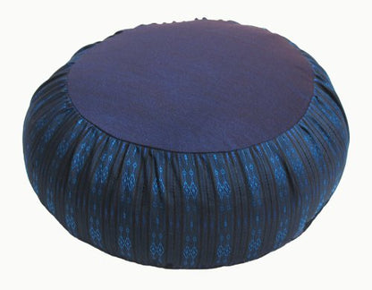 Meditation Cushion Zafu Pillow Buckwheat Fill - Global Weave and Ikat Fabric Blue - color: Blue