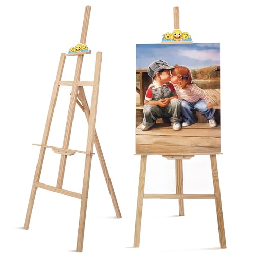Smiley Wooden Easel for Painting, Wedding Signs & Display, Adjustable | Adjustable foldable wooden easel for painting canvas.Sturdy A-frame pine stand for wedding signs,displays&studio use - color: Primary Colour