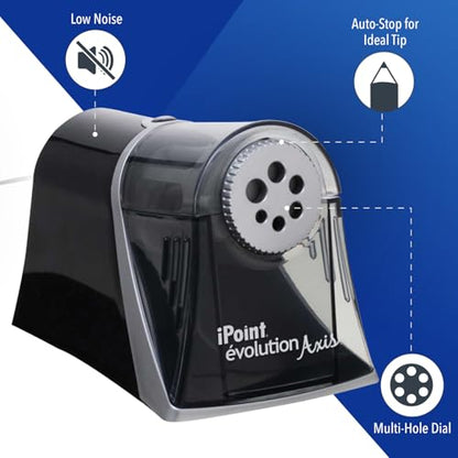 Westcott iPoint Evolution Axis Heavy Duty Electric Pencil Sharpener for Classroom, Black and Silver - size: Pack of 1, style: iPoint Evolution Axis