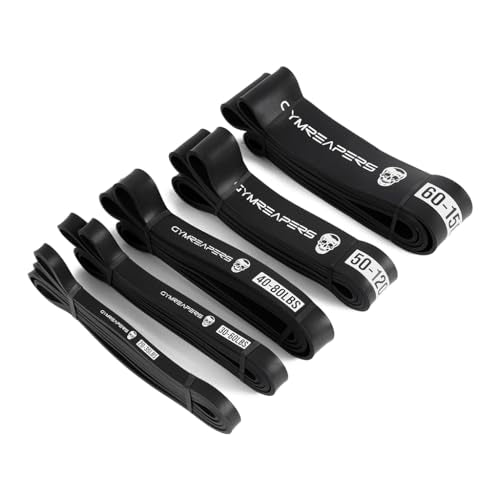 Gymreapers Resistance Bands for Working Out – Elastic Pull Up Exercise Assistance Bands Set for Powerlifting, Stretching, WOD, Strength Training – for Men & Women - color: 5 Bands - Black Set