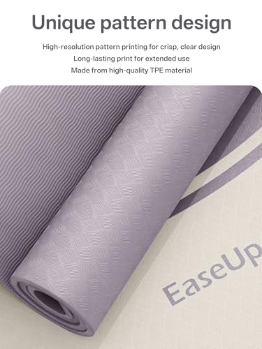 EaseUp 10mm Thick Yoga Mat, 73"×31.5" Extra Wide, Non-Slip with Strap - color: Dusty purple