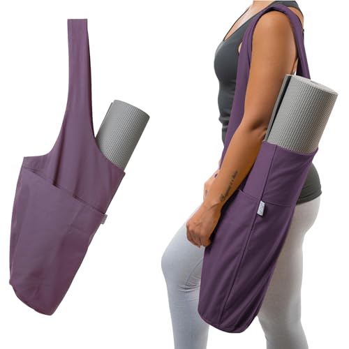 Yogiii Yoga Mat Bag | The ORIGINAL YogiiiTote | Yoga Mat Carrier Tote Sling w/Large Side Pocket & Zipper Pocket | Fits Most Size Mats - color: Imperial Purple