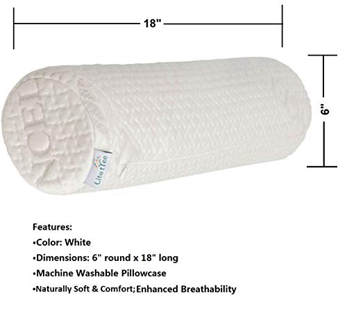 Pillowcase Ultra-Soft Cover for Neck Roll and Cervical Bolster Round Pillow of LitoTree (18x6 inch Pillowcase White) (Pillow case only, Does not Include The Pillow) - size: 18"x6" Pillowcase