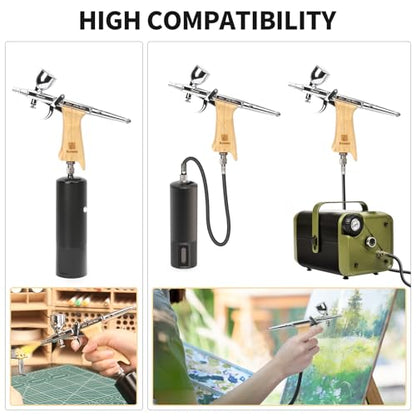 Bucasso Airbrush Kit, Air Brush Spray Gun with 0.3mm/0.5mm/0.8mm Needles/Nozzle Sets, 3cc/7cc/11cc Replaceable Fluid Cup for Painting Model Nails Cake Tattoo Makeup - color: W002-Burlywood