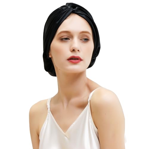 ZIMASILK 22 Momme 100% Mulberry Silk Bonnet for Sleeping Women, Black - color: Black