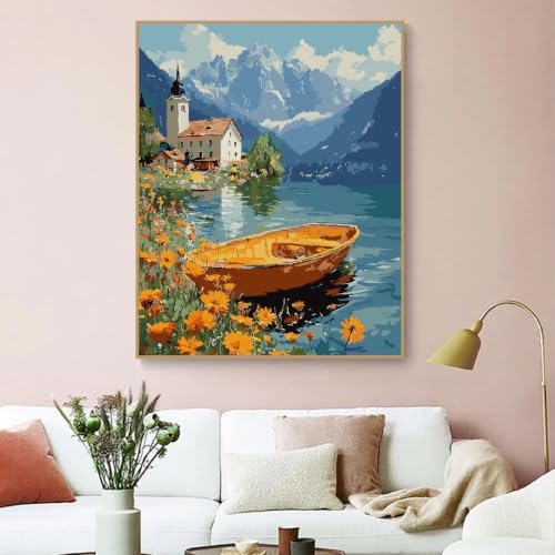 ZRIZQ Paint by Numbers Kit for Adults Beginner,Lake,16x20 | Full set with rich paints,wooden brushes,rolled canvas.Calming activity.Beginner friendly.Just open and paint. - color: 16"X20"Rolled Canvas-Lake Landscape