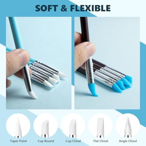 UUSYCUN 10PCS Silicone Clay Sculpting Tool, 2-Way Clay Shaper & Sculpter Brushes Tools for Modeling, Dotting, Polymer Clay, Pottery Crafts, Nail Art, Rock, Blending, Drawing, Air Dry Clay, Ceramics - color: Silicone-10PCS