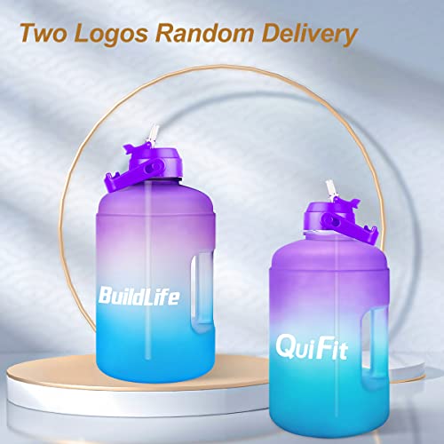 QuiFit 1 Gallon Water Bottle - with Straw & Motivational Time Marker Leak-Proof BPA Free Reusable Gym Sports Outdoor Large(128OZ/73OZ) Capacity Water Jug - color: QFA2 Purple/Blue Gradient, size: 128 Ounces