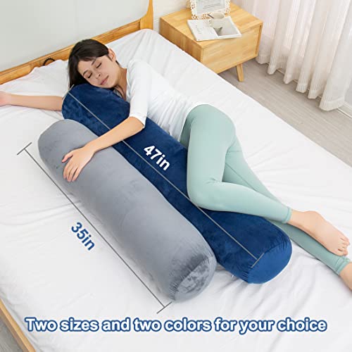 1 MIDDLE ONE Body Pillow for Adults, Bolster Pillow with Removable Velvet Cover, Long Round Cervical Roll Pillow, 35 x 7.87 Inches, Blue - color: Blue, size: 35 inch