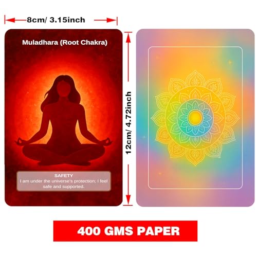 Chakra Intention Oracle Cards, 49 oracle card with meanings on them Reflection Deck for Mindfulness, Intention Setting Meditation, Seven Chakra Inspired Oracle Cards for Self-Reflection Personal Gro
