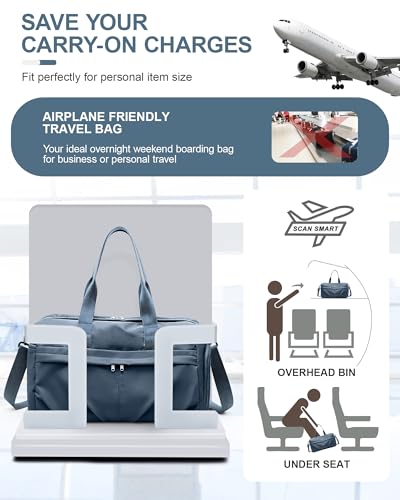Gym Bag for Women with Shoe Compartment, Sport Travel Duffel Bag for Men - color: Dusty Blue