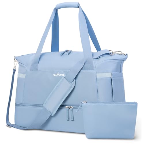 Gym Bag for Women, 45L Carry On Travel Duffel Bag with Shoes Compartment - color: Blue, size: Large