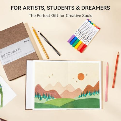 Arrtx A5 Premium Sketchbook, 96 Pages, 50% Cotton, 230 GSM, Hardcover | Acid-Free Paper, Thick 230GSM Drawing Pad. Ideal for Watercolor, Ink, Pencil & Art Professionals - color: Brown
