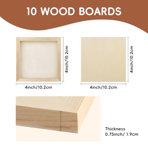 10 Pack 4x4 Inch Unfinished Wood Panel Boards for DIY Painting Art Crafts | Blank Wood Canvas Frames Ideal for Oil Paint Pouring & Holiday Festival Decorations - size: 4"×4" 10 Pack