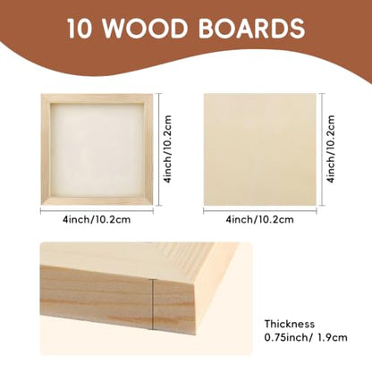 10 Pack 4x4 Inch Unfinished Wood Panel Boards for DIY Painting Art Crafts | Blank Wood Canvas Frames Ideal for Oil Paint Pouring & Holiday Festival Decorations - size: 4"×4" 10 Pack
