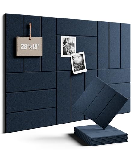 28" x 18" Felt Bulletin Board Tiles, Bold Stripe, Carbon Blue | 6-Pack Cork Board Alternative, 30 Adhesive Tabs, Push Pin Board, Wall Decor, Office, Home, Classroom, Dorm - color: Carbon Blue, size: Bold-Stripe
