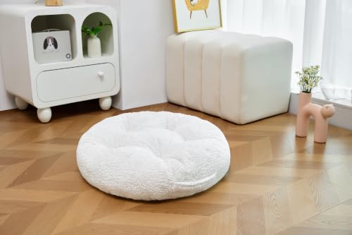 Floor Pillow, Large Meditation Sitting Cushion with Handle - color: Round, Cream