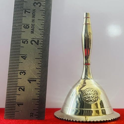 Indian Consigners Hand Bell Loud Brass Call Bells 3 Inches Altar Pendulam Use (Flower of Life) - color: Flower of Life