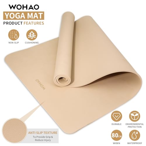 Extra Wide & Thick 8mm Yoga Mat, 72"x31.5" | Large Non Slip Exercise Mat, Premium POE Material, Superior Cushioning & Stability, With Strap for Home Gym, Pilates - color: Milk Coffee